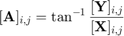 $$ [\mathbf{A}]_{i,j} = \tan^{-1}\frac{[\mathbf{Y}]_{i,j}}{[\mathbf{X}]_{i,j}}$$