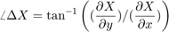$$ \angle \Delta X = \tan^{-1} \left((\frac{\partial X}{\partial y})/( \frac{\partial X}{\partial x})\right) $$
